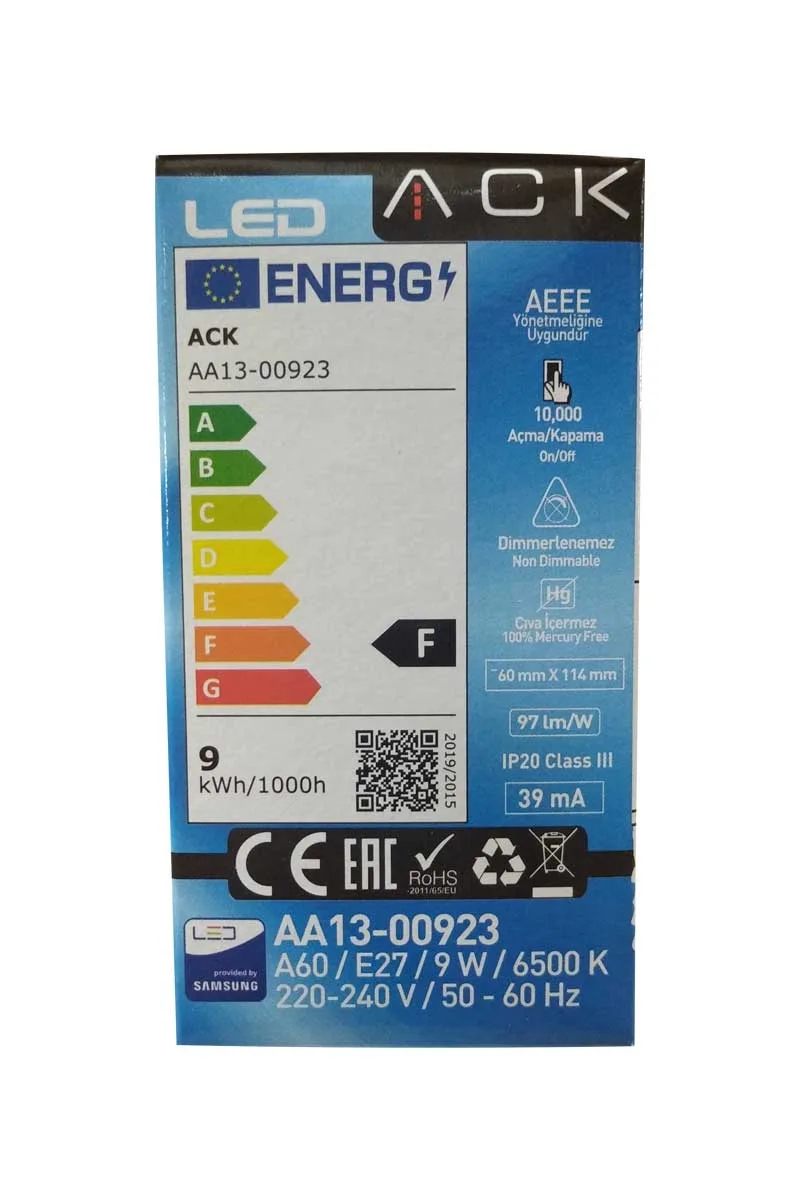 ACK AA13-00923 9W E27 6500K Beyaz Led A60 Ampul görsel 5