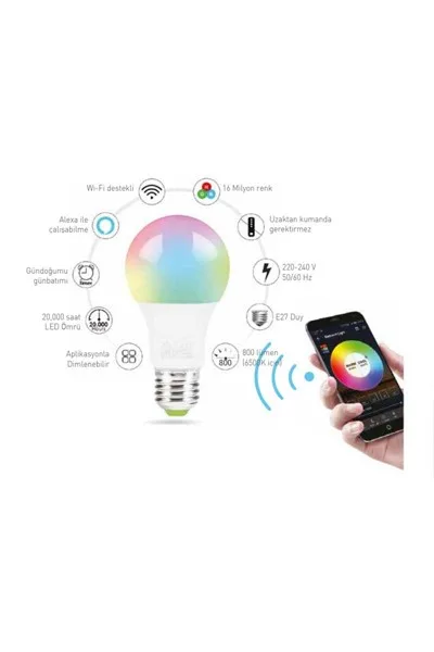 ACK AA14-60920 10W E27 Wi-Fi Akıllı Led Ampul görsel 3