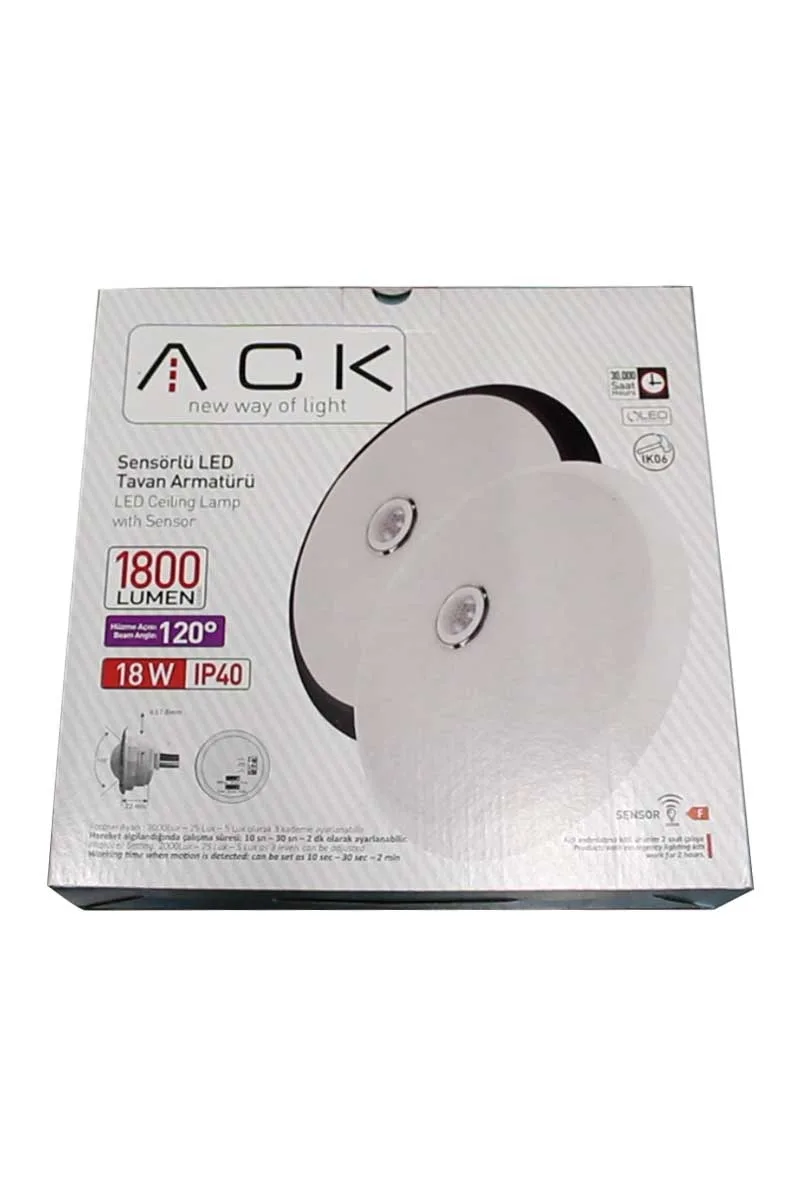 ACK AC17-00130 18W 6500K Beyaz Sensörlü Led Tavan Armatürü görsel 4