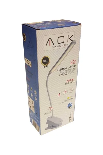 ACK Şarjlı Dokunmatik Dimli Beyaz Gövde Led Masa Lambası 2,5W Ip20 Mandallı AF11-10012 görsel 5