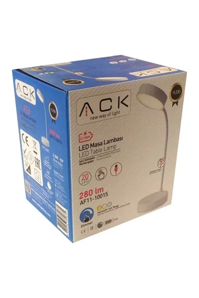 ACK Şarjlı Dokunmatik Dimli Beyaz Gövde Led Masa Lambası 2,5W Ip20 AF11-10015 görsel 5