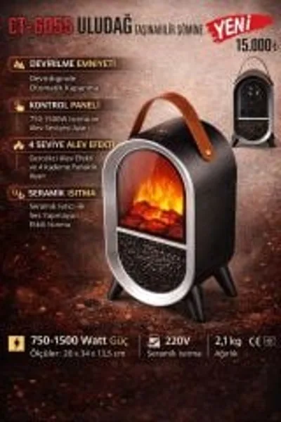 CATA CT-6055 Uludag Tasinabilir Şömine 4 Seviye Alev Efekli 1500W