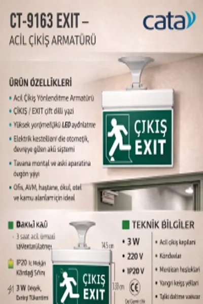 CATA CT-9163 Exit-Çikis 3W IP20 3SAAT