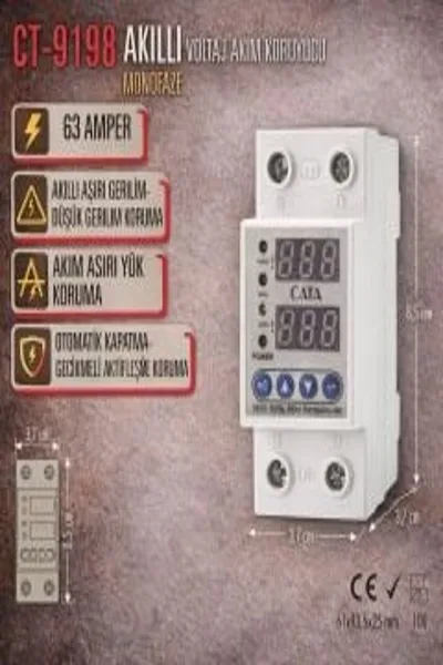 CATA CT-9198 Akilli Voltaj Akım Koruyucu Monofaze 63 Amper görsel 2