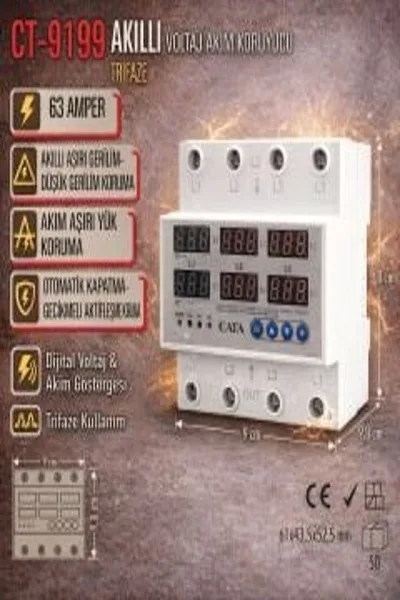 CATA CT-9199 Akilli Voltaj Akim Koruyucu Trifaze 63 Amper görsel 2