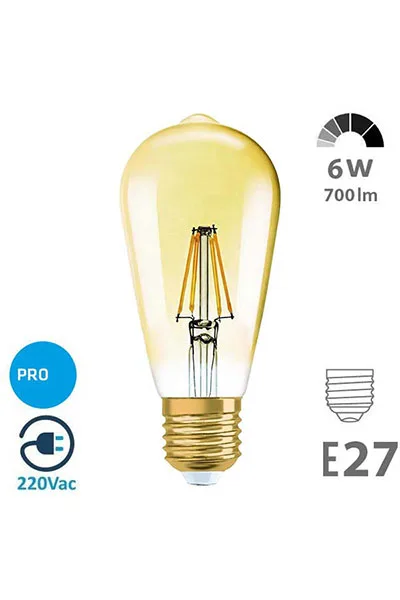 Osaka 6W E27 ST64 Rustik Oval Gold Led Ampul görsel 3
