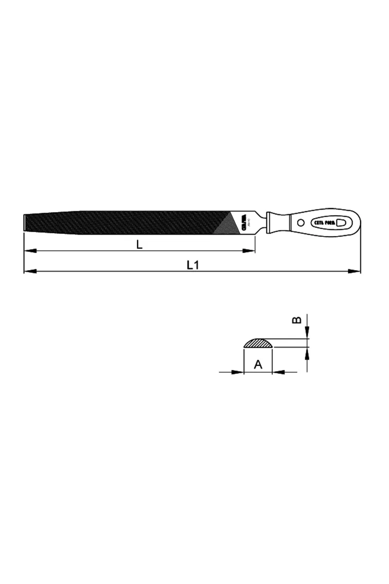 Ceta Form J56-308H 8 inç 200mm İnce Dişli Ergonomik SaplıYarım Yuvarlak Eğe görsel 2
