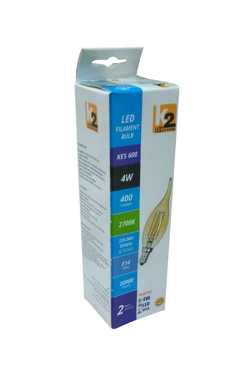 Global K2 KES600 4W E14 2700K Sarı Led Flamanlı Kıvrık Buji Rustik Ampul görsel 3