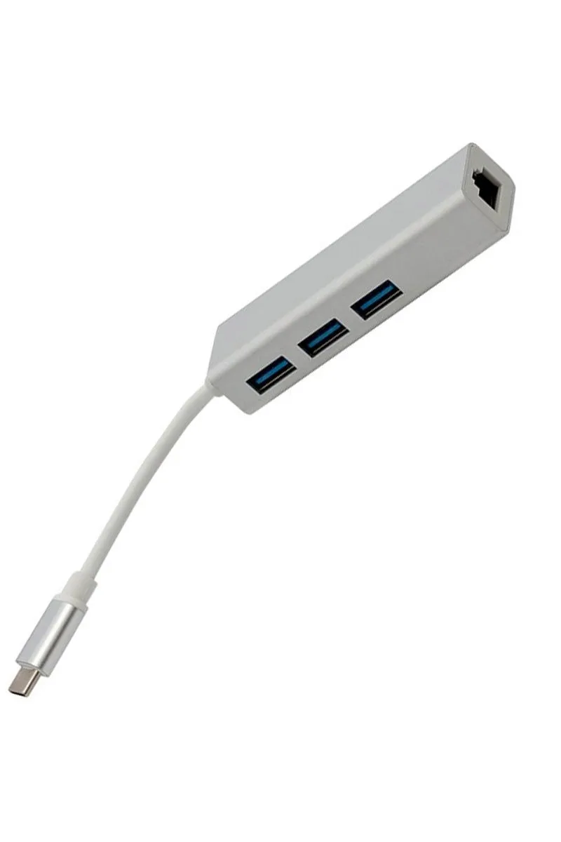 Powermaster PM-18229 Usb Type-C 3.0 3 Port HUB-RJ45 Çıkışlı Ethernet Adaptör görsel 2