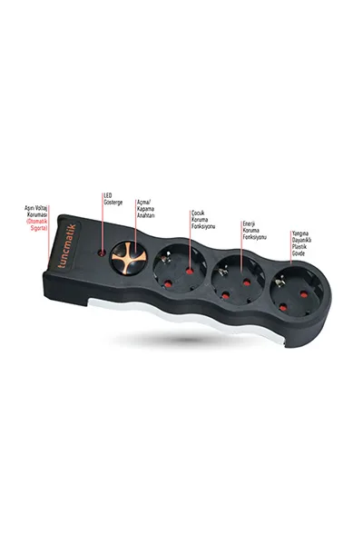 Tunçmatik TSK5082 Üçlü Siyah Powersurge Akım Korumalı Priz görsel 2